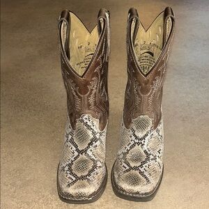 Kids Brown and Gray Snake Print Boots